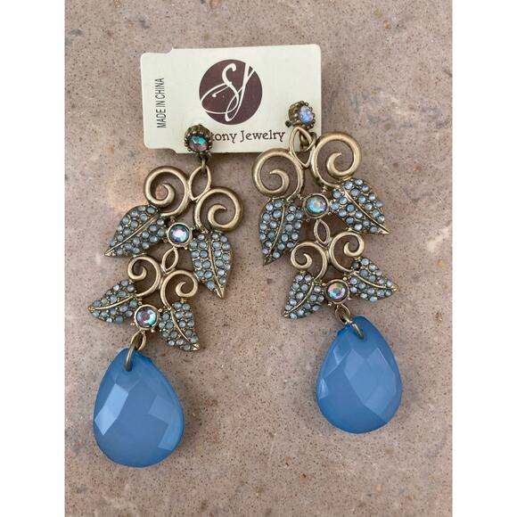 Stony Earrings Dangle Blue Stone - Picture 1 of 4